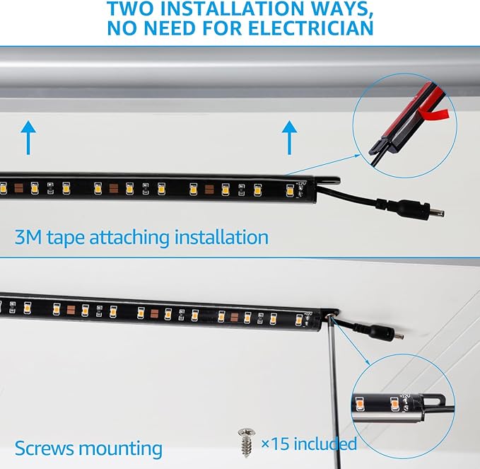 TORCHSTAR LED Safe Lighting Kit, (6) 12 Inch Linkable Light Bars + Rocker Switch + UL Power Adapter, 900LM, Input 100-240V, for Under Cabinet Gun Safe Locker Closet Showcase, 3000K Warm White