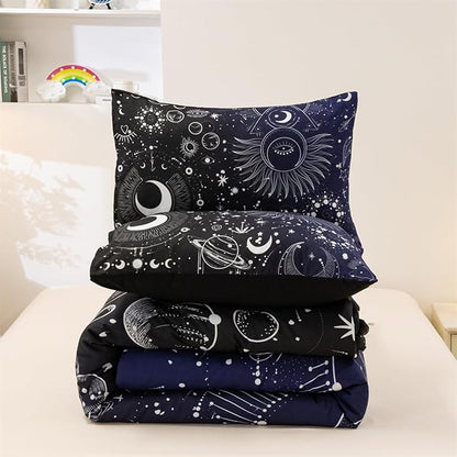 Holawakaka Stars Moon Constellation Print Comforter Set Twin Size Girls Boys Witchy Astrology Zodiac Celestial Bedding Set (Navy Blue,Twin)