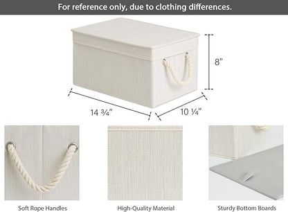 StorageWorks Large Storage Bins with Lids, Decorative Storage Boxes with Lid and Soft Rope Handles, Foldable Storage Baskets for Closet, Shelves, Stackable, Ivory and White, 3-Pack