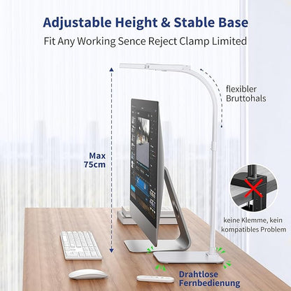Desk Lamp Architect Task Dual Head Modern Flexible Gooseneck Tall Dimmable Light for Home Office, 5 Color Modes,Remote Control, 1500lm 24W Extra Bright Lighting