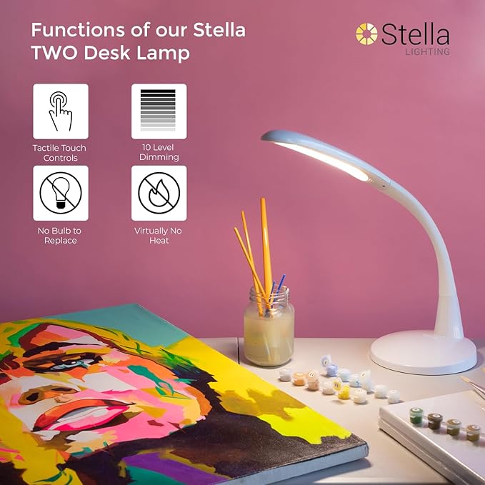 Stella Two Premium 11W LED Desk Task Lamp, Dimmable, Custom Color Temperature, Adjustable, and Remote Controlled Modern Desk Lamp for Living Room, Bedroom, and Office Lighting