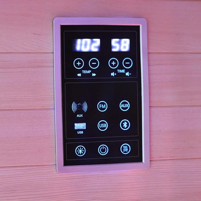 Low EMF Far Infrared Sauna for 2 Person, Canadian Hemlock Wood Sauna Room with Tempered Glass Door, WiFi Control, 110V, 10 Infrared Heaters, 2200W, Reading & 7-Color Starry Light, Oxygen Bar, Speaker