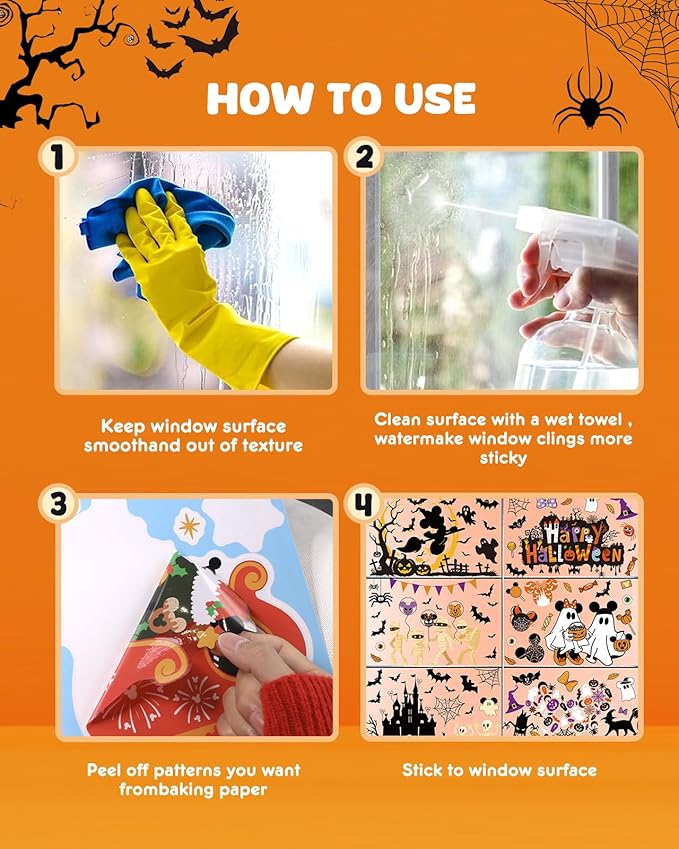 Halloween Window Clings - 9 Sheets 129 Pcs Cute Happy Halloween Window Decorations Indoor for Home Party Eyes Pumpkin Ghost Bats Stickers for Glass Double-Sided Removable Static Glass Decals