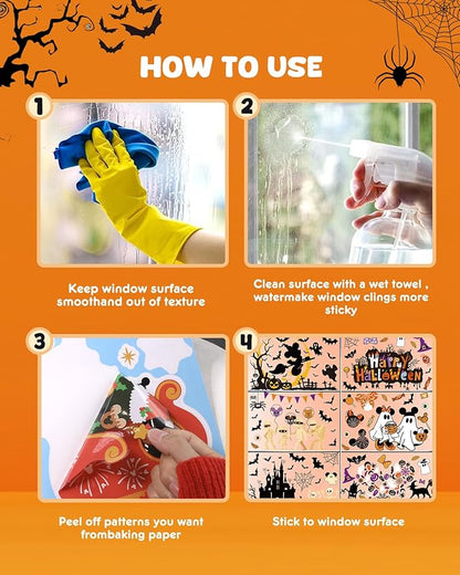 Halloween Window Clings - 9 Sheets 129 Pcs Cute Happy Halloween Window Decorations Indoor for Home Party Eyes Pumpkin Ghost Bats Stickers for Glass Double-Sided Removable Static Glass Decals