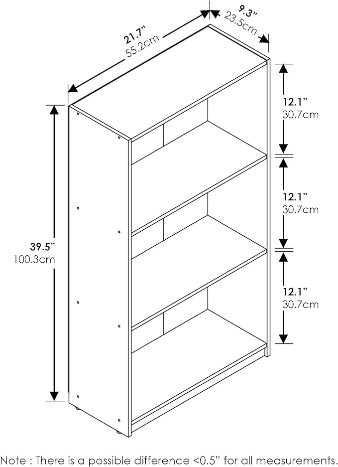 Furinno Basic 3-Tier Bookcase Storage Shelves, French Oak Grey