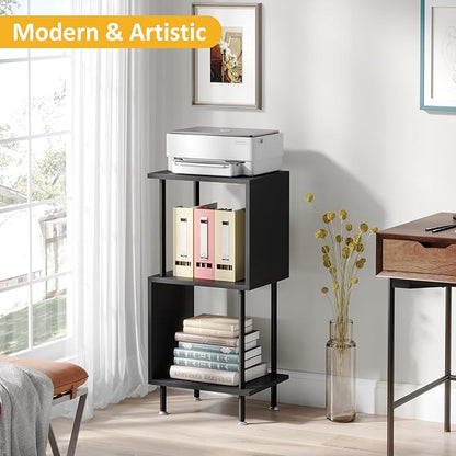 3 Tier Modern Bookshelf, S-Shaped Bookcase,Small Book Shelf for Small Spaces, Unique Bookshelf for Storage Organizer Living Room Bedroom Home Office, Black