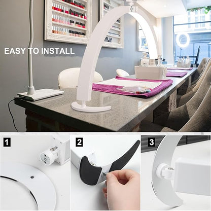 BQAN Half Moon Light for Nail Desk, 29'' 40W Nail Tech Desk Lamp with Phone Holder & Wire Controller & Remote, Stepless Adjustment Desk Lamp for Nails, Tattoo, Eyelash Extensions