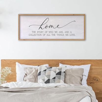 Home The Story of Who We Are Sign Farmhouse Family Wall Decor 32x12 Inch Plaque Wood Framed Art for Hanging (Wood)