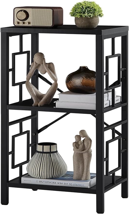 Small Bookshelf, 3 Tier Vintage Industrial Small Bookshelf for Small Spaces, Freestanding Open Shelf Bookcase, Versatile Bookshelf for Home Office, Bedroom & Living Room, Black