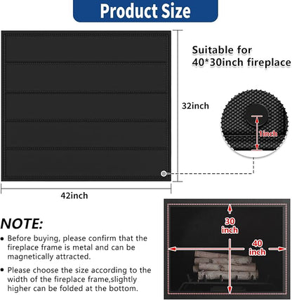 Fireplace Cover, Magnetic Fireplaces Blocker Blanket Stops Heat Loss, Indoor Fireplace Draft Stopper Save Energy, Magnetic Fire Place Draft Cover for Iron Fireplaces Frame (42"x32")