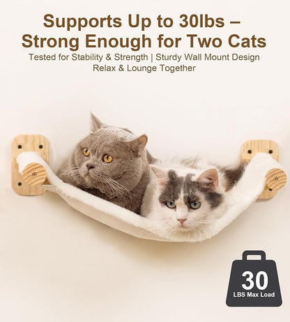 Cat Wall Shelves Set of 4, with 1 Floating Fabric Hammock, 2 Ladders with 4 Steps Each & 1 Flat Shelf – Wall Mounted Bed Furniture & Climber for Large Cats, Indoor Playground