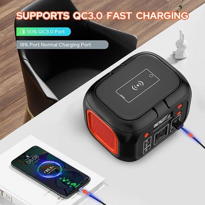 Portable Power Station 97Wh Backup Lithium Battery, Solar Generator Power Bank Station Fasting Charging 150W with Wireless Charging LED Flashlight Power Supply for Home Camping RV Emergency