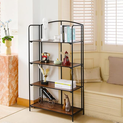 No Assembly Folding Bookshelf, 4 Tier Black Bookshelf, Metal Book Shelf for Storage, Folding Bookcase for Office Organization and Storage, 12.87" D x 30.9" W x 55.71" H
