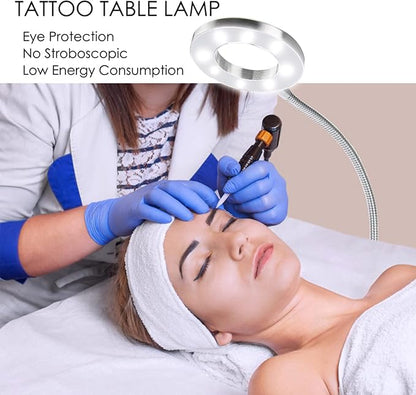 Tattoo Lamp USB LED Ring Lamp, Beauty Table Lamp with Clamp Adjustable Brightness, Clip On Light Desk Lamp Ring Light for Makeup Tattoo Eyebrow Nail Art Reading Study, Portable Beauty Lamp
