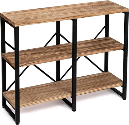 3 Tier Solid Real Wood Bookshelf Rustic Industrial Style, Wooden Storage Shelves Etagere Bookcase Book Shelf Display Shelf for Home Office