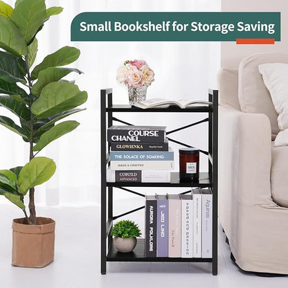 Yoobure Bookshelf Small Book Shelf, Solid Industrial 3 Tier Shelf Bookcase, Short Book Case for Bedroom, Living Room, Office Home, Small Spaces, Black