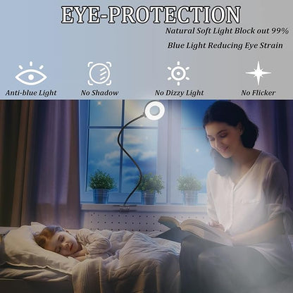 KBG Desk Lamp Clip on Light, 3 Color Modes & 10 Brightness Flexible Gooseneck Desk Lamp, Eye Protection Desk Light for Kids Reading Book in Bed at Night Clip on Table, Computer, Zoom Meetings