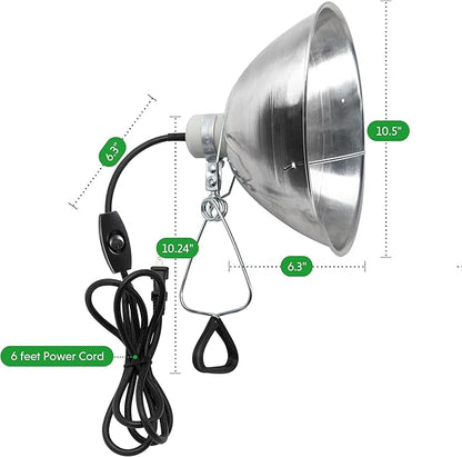 Simple Deluxe Adjustable Clamp Lamp with 10.5" Aluminum Reflector and Bulb Guard, 250W E26 Socket (Bulb Not Included), 6ft 18/2 SJT Cord,Silver