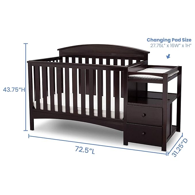 Delta Children Abby Convertible Crib 'N' Changer + Changing Pad and Cover [Bundle], Dark Chocolate