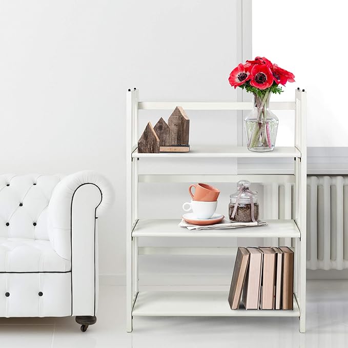 Casual Home 3-Shelf Folding Stackable Bookcase (27.5" Wide)-White