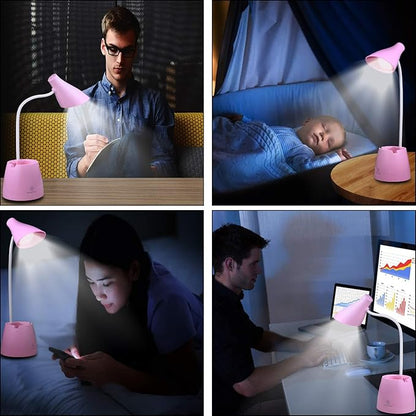 Desk Lamp LED, Desk Lamps with 3 Lighting Modes and Stepless Dimming, Desk Light 360 ° Flexible Gooseneck with Pen Holder & Mobile Phone Stand for Reading Kids Dorm (Pink)