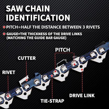 E & S 3 Pack 8 Inch Chainsaw Chain 3/8" LP Pitch .043" Gauge 34 Drive Links Semi-Chisel Chain Saw Chains for Husqvarna, Poulan, Craftsman, Greenworks and More Chainsaw Brands
