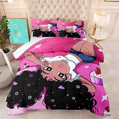 Black Girl Comforter Set, Black Girl Magic Comforter Set Queen Bed Bedding Sets Cute Teenage Girl Bedding Pink African American Pattern Soft Microfiber 3 Piece Quilt Set, 1 Comforter + 2 Pillowcase