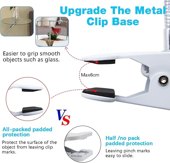 Desk Clip Lamp Holder,Clamp Clip on Light, E26/E27 Book Clamp Light Fixture,Clip Laptop Lamp 360° Flexible Grow Light Holder White 1pc