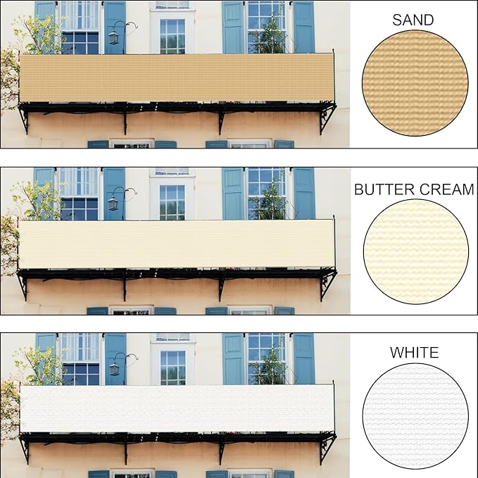 LOVE STORY Custom Size 3'x13' Butter Cream Balcony Privacy Screen,UV Block Privacy Fence Screen,90% Shield for Outdoor Pool Garden Apartment Railing