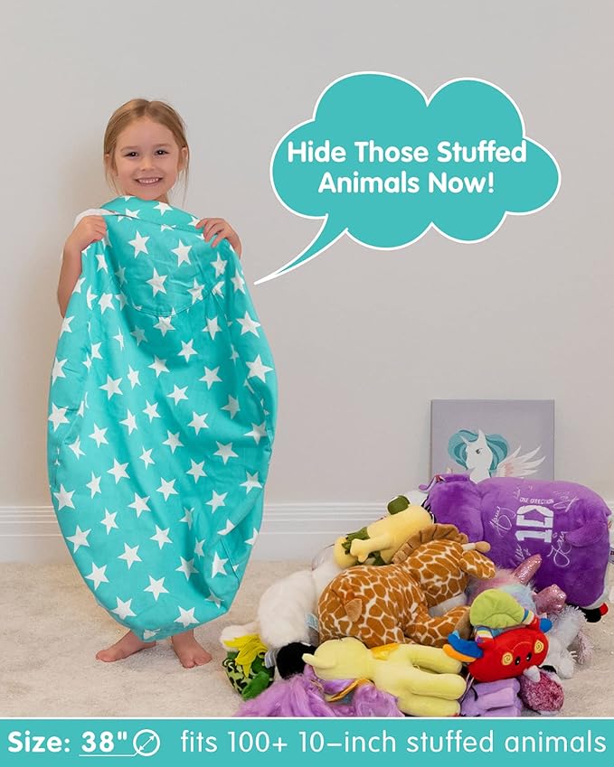 Aubliss Stuffed Animal Bean Bag Storage Chair (Aqua Star, Large (38''))