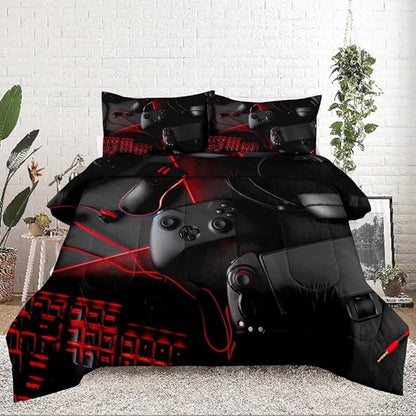 Gaming Comforter for Boys Teens,Game Bedding Sets Queen,Kids Gamer Comforter Set,Video Game Bedroom Decor,Gamepad Controller Duvet Insert All Season 3 Piece 1 Comforter and 2 Pillowcases