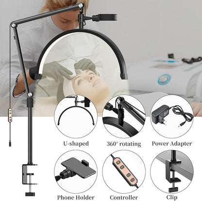 Professional LED Lash Light for Eyelash Extensions, Clip on Lash Lamp for Makeup, Nail, Skincare and Tattoo with Phone Holder - Adjustable Brightness and Color Temperature 3000K-6000K