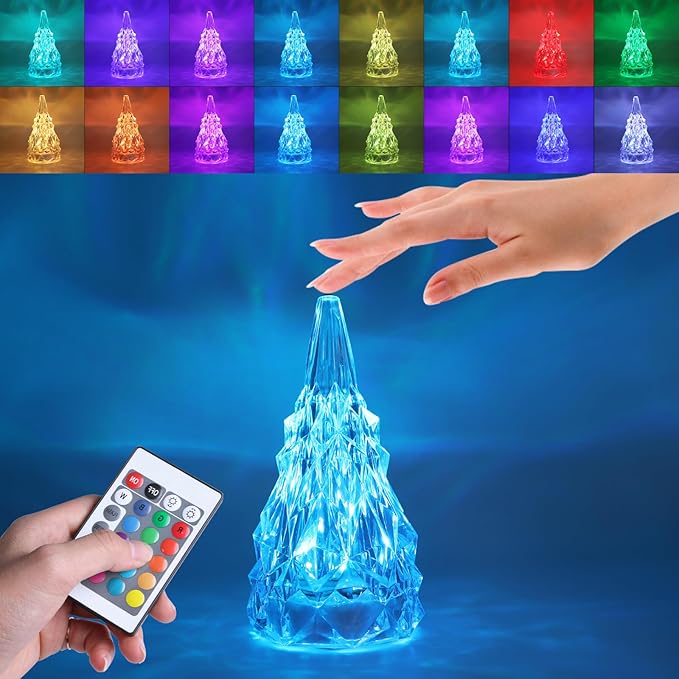 Iceberg Shape Crystal Touch Lamp RGB Tablelamp Night Light, Colorful Remote Control USB Rechargeable Dimmable Creative Lovely Gift Bedside Lights for Home Bedroom Decor