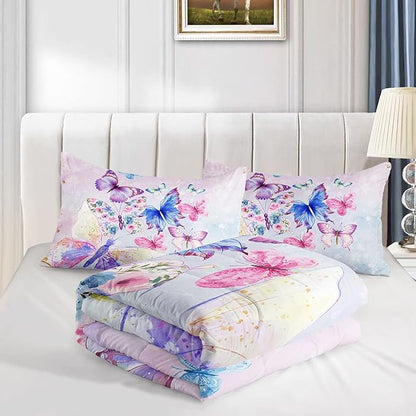 Datura home Watercolor Butterfly Comforter Bedding Set for Girls Kids Teens,Lightweight Colorful Floral Butterfly Printed Tie-dye with 2 Pillowcases(Watercolor Butterfly Full),Butterfly Purple