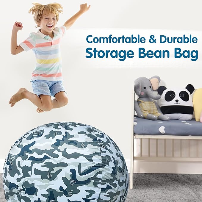 Lukeight Stuffed Animal Storage Bean Bag Chair Cover for Kids, Zipper Beanbag Chair Cover for Organizing Toddler & Kids' Rooms Plush Toys (Camo Velvet, X-Large)