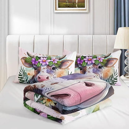 CVHOUSE Kawaii Cow Comforter Sets King for Girls Women,Kawaii Cow Bedding Sets California King Set,Cow Bedspread,Cow Duvet,Cow Bed Set,Cow Quilt Set 3 Pcs 1 Comforter and 2 Pillowcases