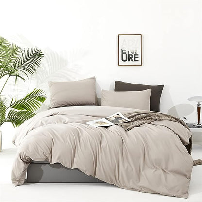 Beige Khaki Comforter Set Full Size Cream Khaki Comforter 3 Pieces Champagne Color Full Comforter Taupe Bedding Set Women Light Khaki Full Bed Comforter Set All Season Gift