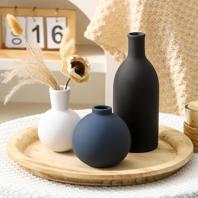 Ceramic Vase Set of 3 | Vases Home Decor | Decorative Flower Table Rustic Vase Modern Decor Vase Neutral Pottery Vases for Entryway Mantel Living Room Kitchen Bedroom -Multicolor Modern