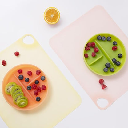 Olababy Fold N Go Silicone Placemat w Travel Case | Dishwasher Safe, BPA Free, Non-Slip, Waterproof | Mini Dining Mat for Infants, Babies, Toddlers and Kids (2, Blueberry/Pearl)