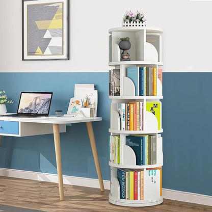 Nisorpa 5 Tier Rotating Bookshelf, 360° Revolving Bookcase Rotating Stackable Shelves Floor-Standing Storage Display Rack Used in Bedrooms Living Rooms Study Office (63"x18"x18")