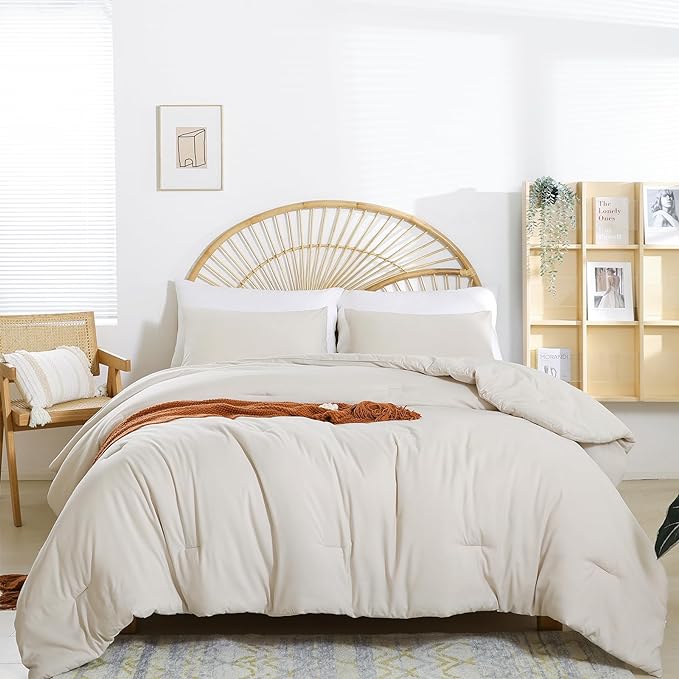 Beige Comforter Set Twin Boho Cream Twin Comforter with 1 Pillowcases - Soft Lightweight Cozy Bedding Set for All Season - Beige Comforter Twin Size for Women Teens Kids