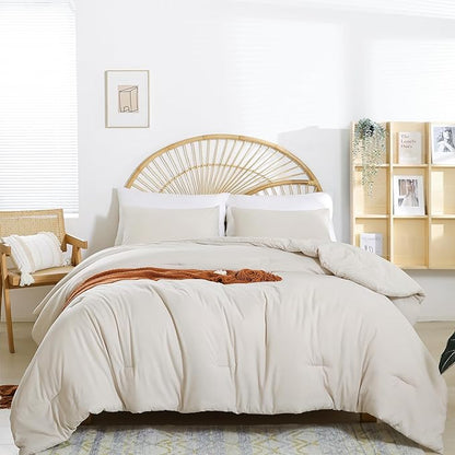 Beige Comforter Set Twin Boho Cream Twin Comforter with 1 Pillowcases - Soft Lightweight Cozy Bedding Set for All Season - Beige Comforter Twin Size for Women Teens Kids