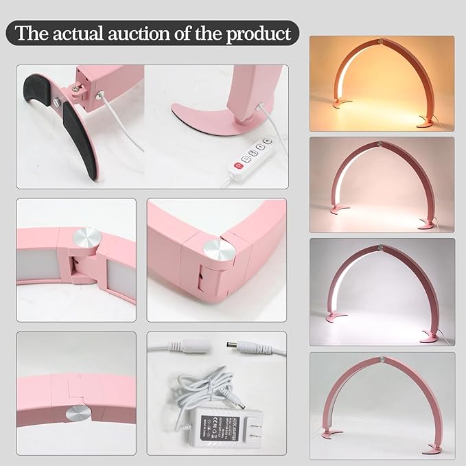Yoidesu Half Moon Nail Desk Lamp, 27.5inch 3200K to 5600K Dimmable LED Lash Light 40W 320LED 2000LM Beauty Light for Skincare Eyebrows Nail Art Tattoo Facial Spa, Adjust Brightness
