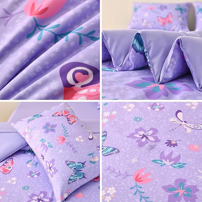 Butterfly Bedding Set Full, Purple Butterfly Comforter Set for Girls Kids Teens 6 pcs Bed in a Bag Full Bedding Sets for Girls
