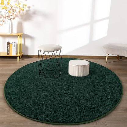 Round Area Rugs for Bedroom Living Room, 6x6 Dark Green Super Soft Comfy Thickened Memory-Foam Indoor Circle Carpet, Modern Aesthetic Minimalist Carpet for Boys Girls Adults Nursery Home Décor
