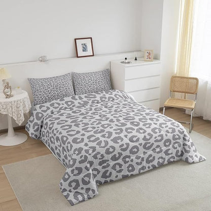 Feelyou Leopard Print Bedding Set Silver Gray Leopard Comforter Set for Boys Girls Kids Cheetah Printed Comforter Africa Wild Animal Skin Theme Duvet Set Room Decor King Size Quilt Set 3Pcs