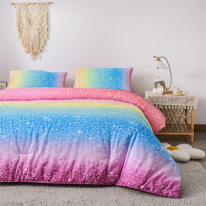 Holawakaka Space Star Ombre Comforter Set Ombre Multi-color Gradient Bedding Set Twin Size (Multi-color, Twin)