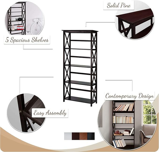 Casual Home Montego 5-Shelf Bookcase, Black (New)