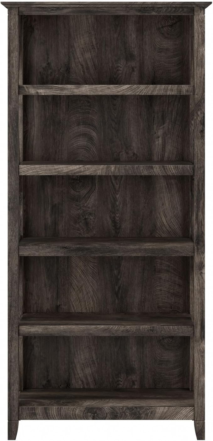 Bush Furniture Key West Tall 5 Shelf Bookcase in Dark Gray Hickory
