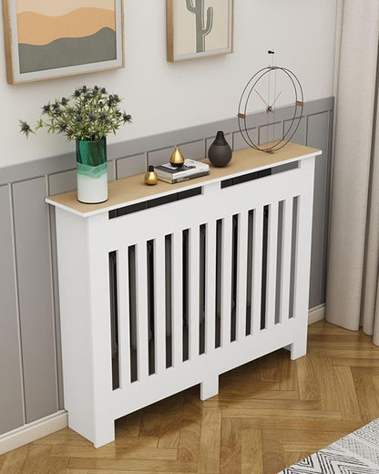 Modern Radiator Covers Wall Heater Cover Cabinet Shelf Bathroom Floor Radiator Shelve, Hide Cluttered Pipes/Easy to Install, Suitable for Household Living Room, White(35.4" Lx35.4 Hx7.9 W)